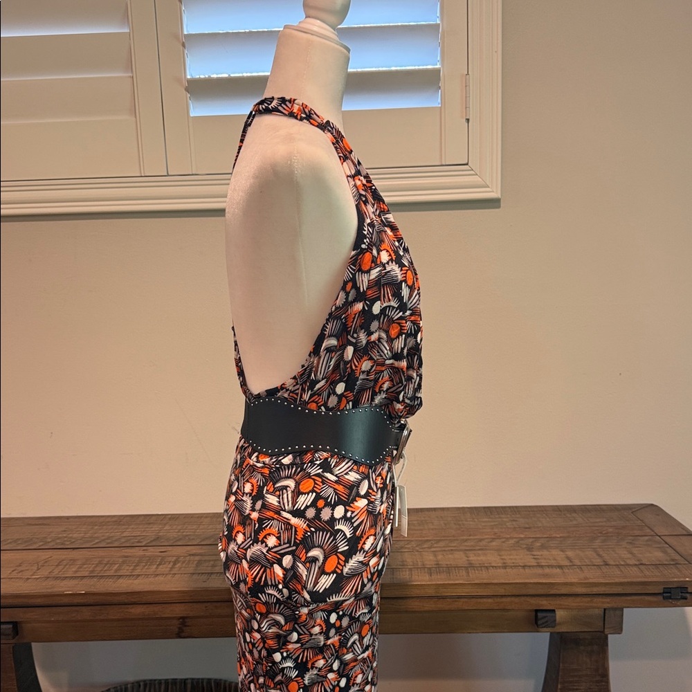 Free People Halter Dress - Black and Orange Pattern. Belt not included. - Picture 3 of 11